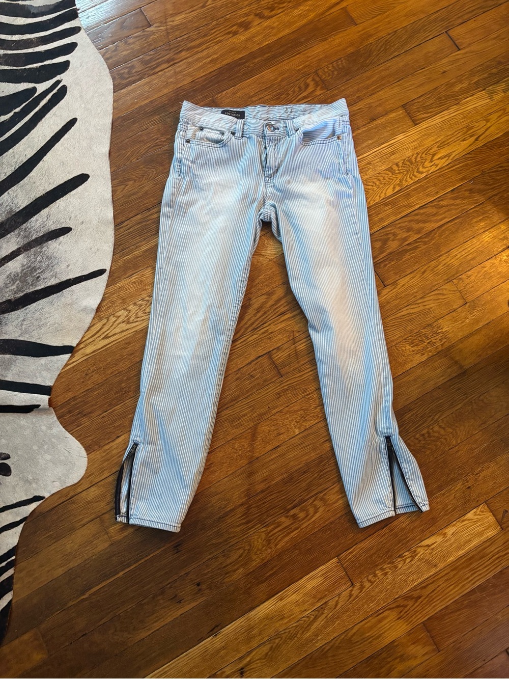 J.Crew Light Blue Pinstripe Women's Jeans with Ankle Zippers